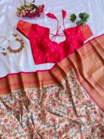 Light Peach And Pink Soft Handloom Banarasi Silk Saree